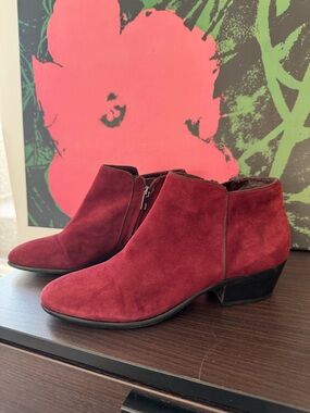 Sam Edelman Red Suede Ankle Booties with Low Heel